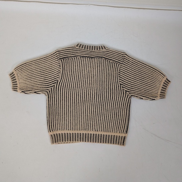 Knit Cardigan Short Sleeve Button Up Stripes Thick - Picture 9 of 11